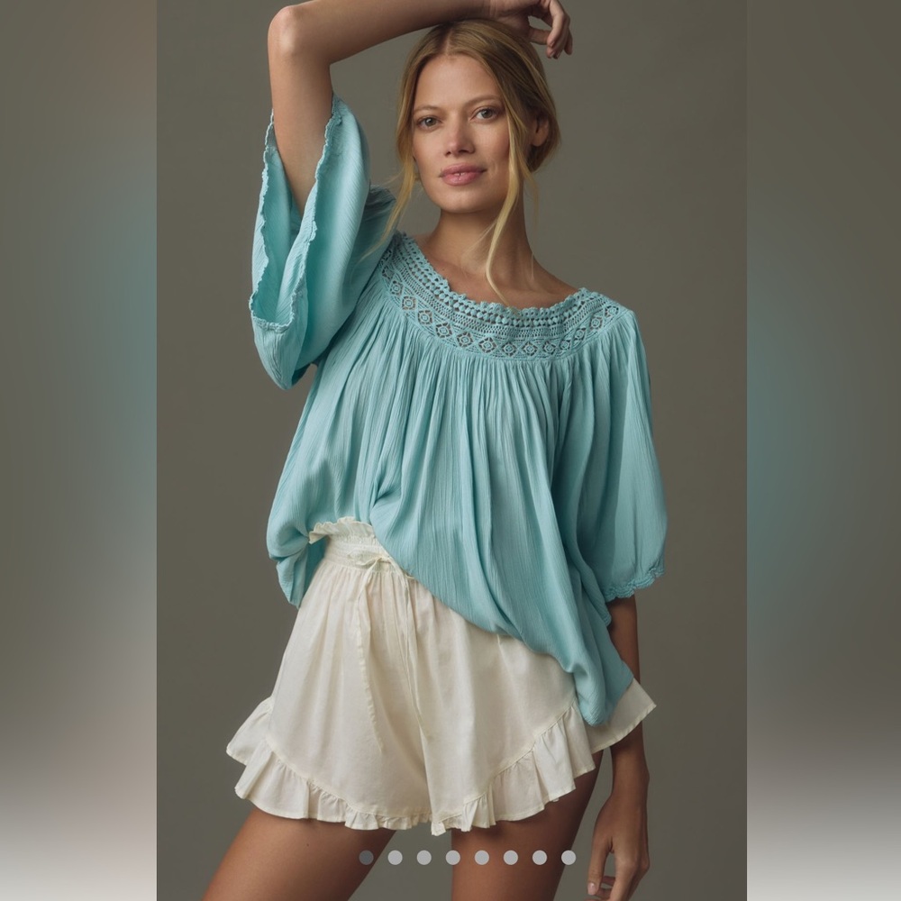 NWT Anthropologie Gauzy Swing Top in turquoise